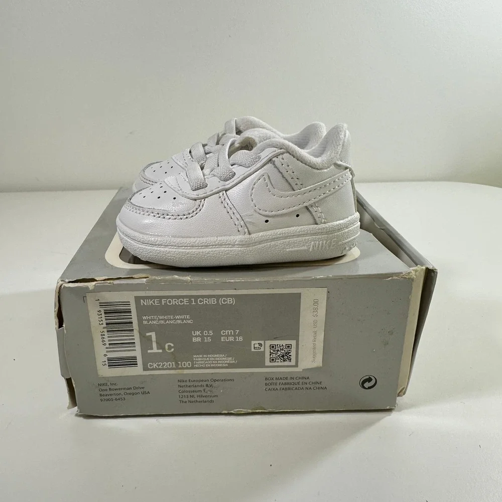 Nike Force 1 Crib CB White White White‎ Infant Sneakers 1c CK2201-100